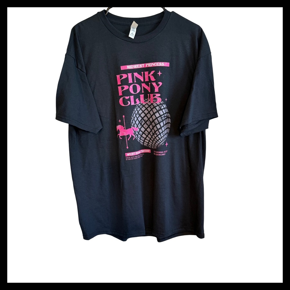 NWOT Jerzees Pink Pony Club T-Shirt Midwest Princess XL Black Graphic Tee